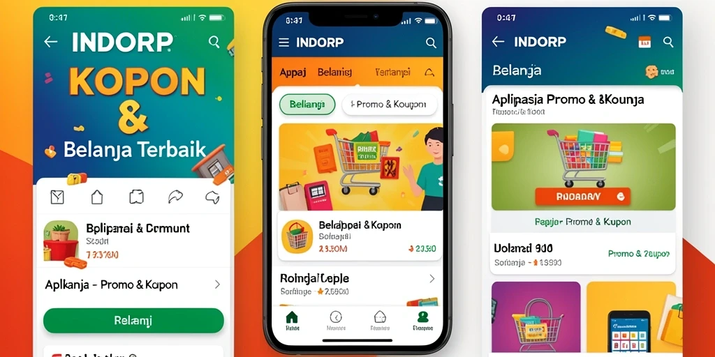 Tampilan antarmuka aplikasi INDORP untuk promo dan kupon belanja.