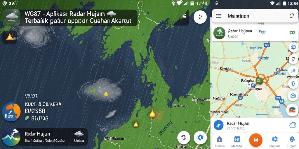 Tampilan antarmuka aplikasi WG87 menunjukkan radar hujan akurat dan real-time.